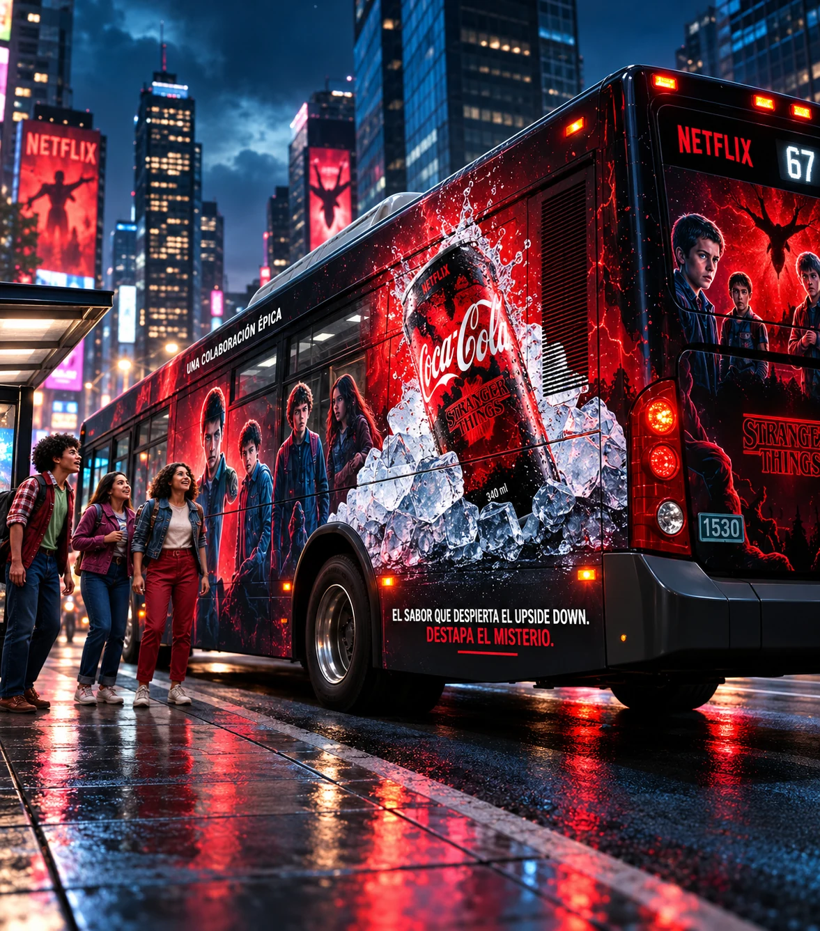 Coca-Cola × Stranger Things · Campaña OOH Autobús